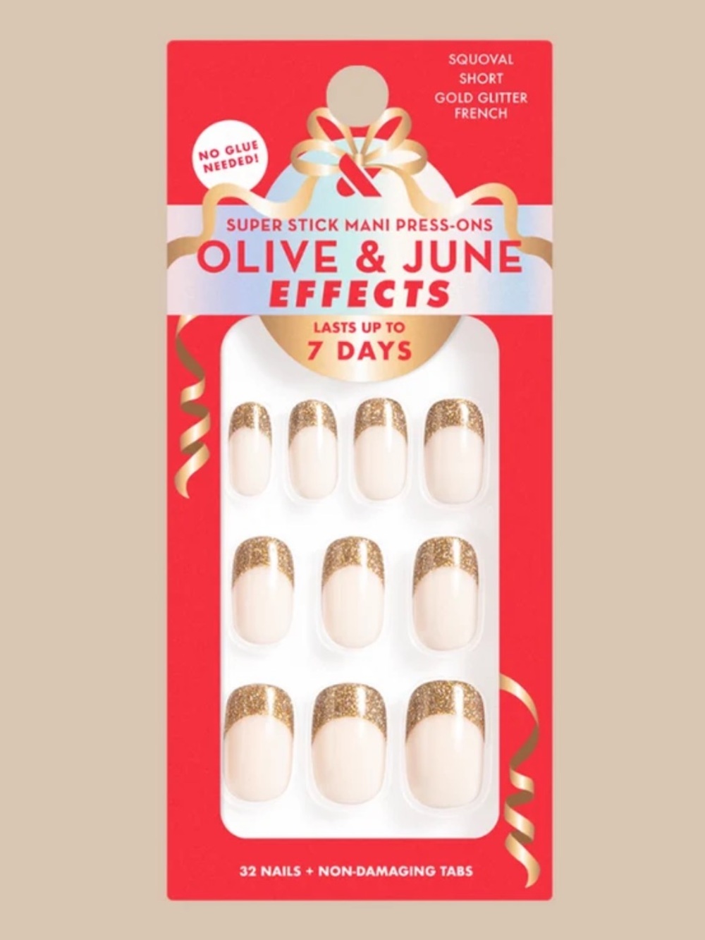 Olive and June Super Stick Mani Press On Nails in Gold Glitter French